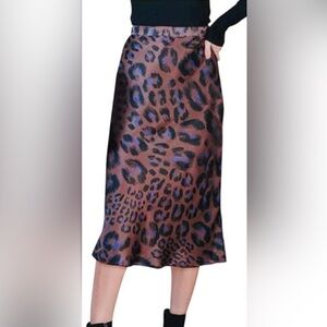 Vici Brown and Blue Animal Print Pencil Skirt